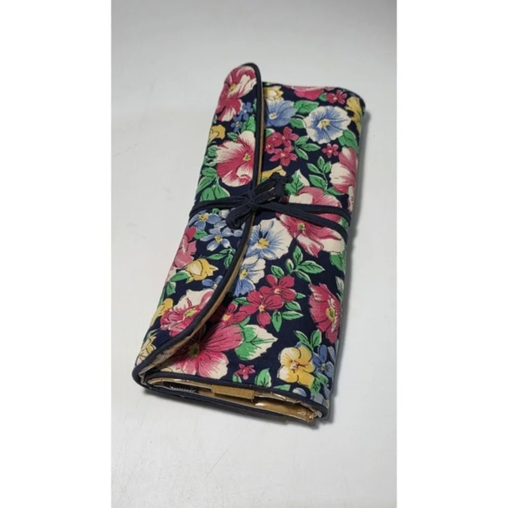 Vintage Ted‎ Lapidus Paris Floral Fabric Travel Jewelry Organizer Roll